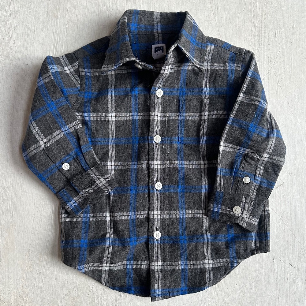 Janie and Jack Gray Blue Plaid Flannel Button Down Shirt